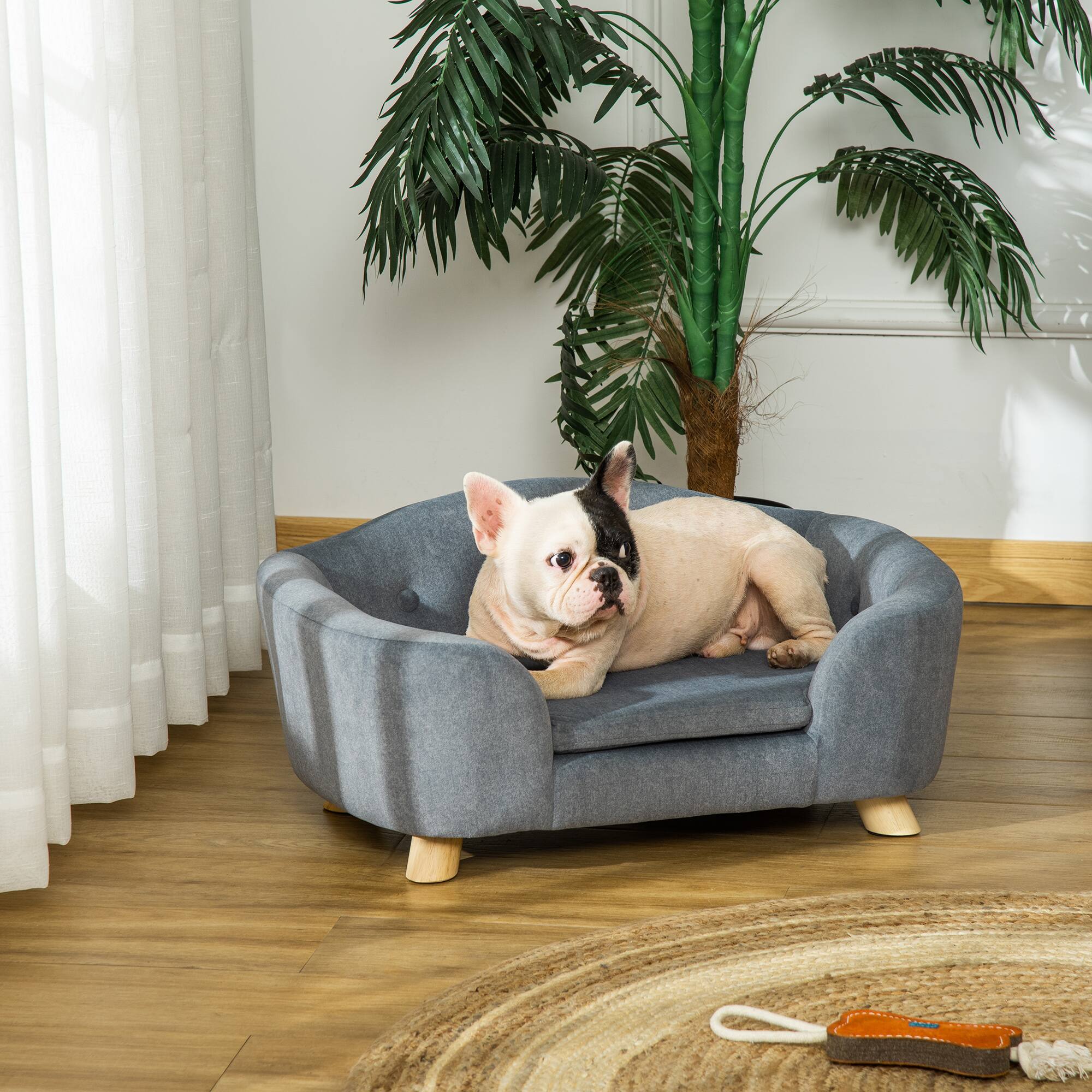 Angle. Pawhut - Dog Sofa, Pet Bed for Mini Dogs, Cat Dog Couch with Washable and Removable Cushion, Waterproof Cover - Gray.