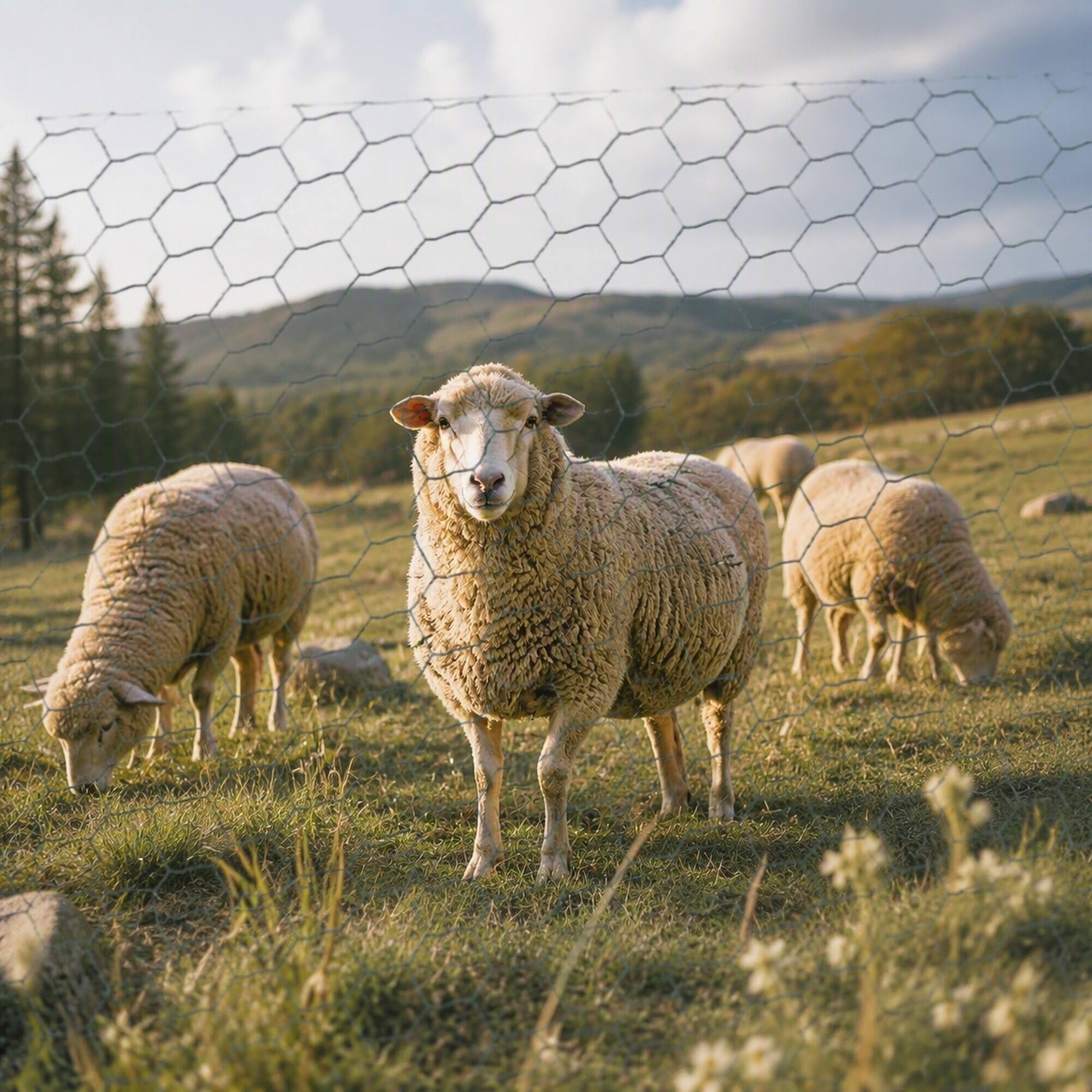 Left. RYHNUYNE - 60M Large Galvanized Hexagonal Green Chicken Wire – Rust-Resistant Poultry Netting for Garden Fencing Animal Enclosures.