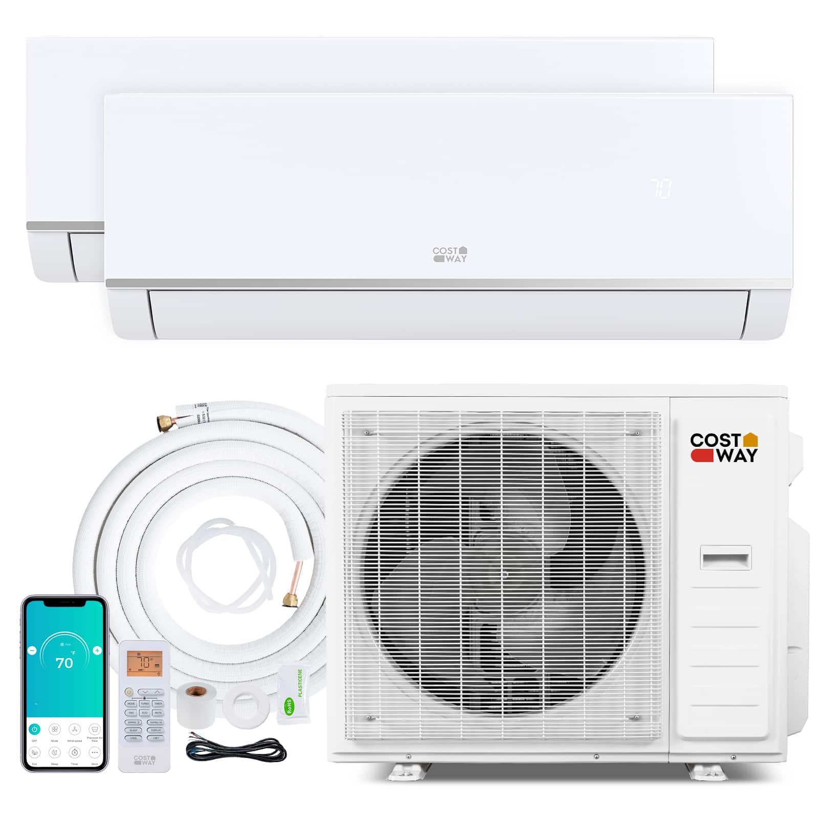 Costway - Blast Pro 2 Zone 38000 BTU 12K + 24K Mini Split AC/Heating System, 20 SEER2, WiFi Enabled - White