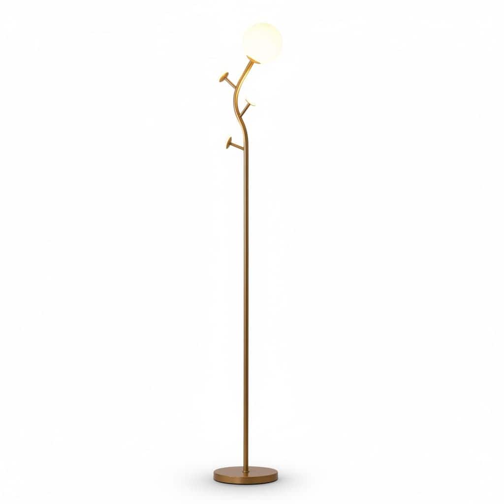 FINEAK - 4 Globe Floor Lamp with 2700K Warm Light LED Bulbs： Antique Brass Arc Torch Standing Lamp - Gold
