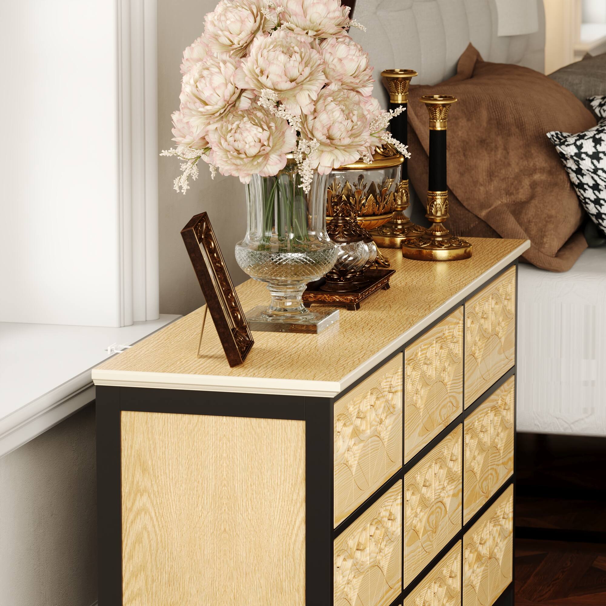 Alt View 5. FUFU&GAGA - FUFU&GAGA Carved Dresser: Anti - Tip, Stylish Storage for Any Style - Wooden.