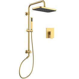 GRANDJOY - Exposed Shower System with 12-Inch Rectangular Head & 3-Function Diverter - Brushed Gold