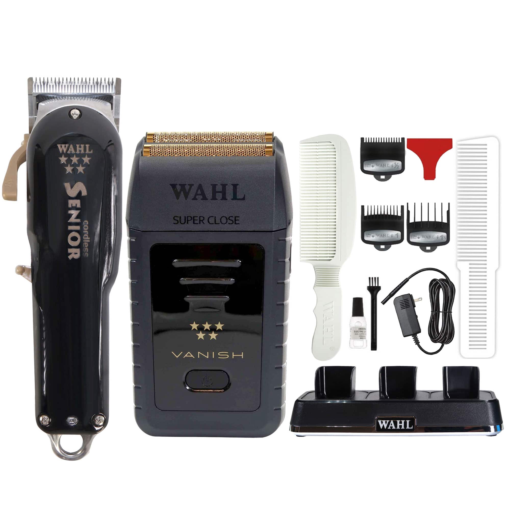 Wahl - 5 Star Vanish Shaver + Cordless Senior Clipper 8504 + Power Station + Comb - Black