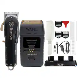 Wahl - 5 Star Vanish Shaver + Cordless Senior Clipper 8504 + Power Station + Comb - Black