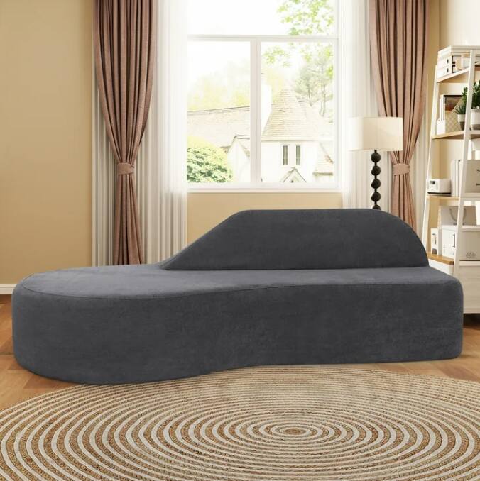 Alt View 2. Aukfa - 91" Curved Chaise Couch Memory Foam Sofa - Installation Free, Velvet Fabric for Home Office - Gray.