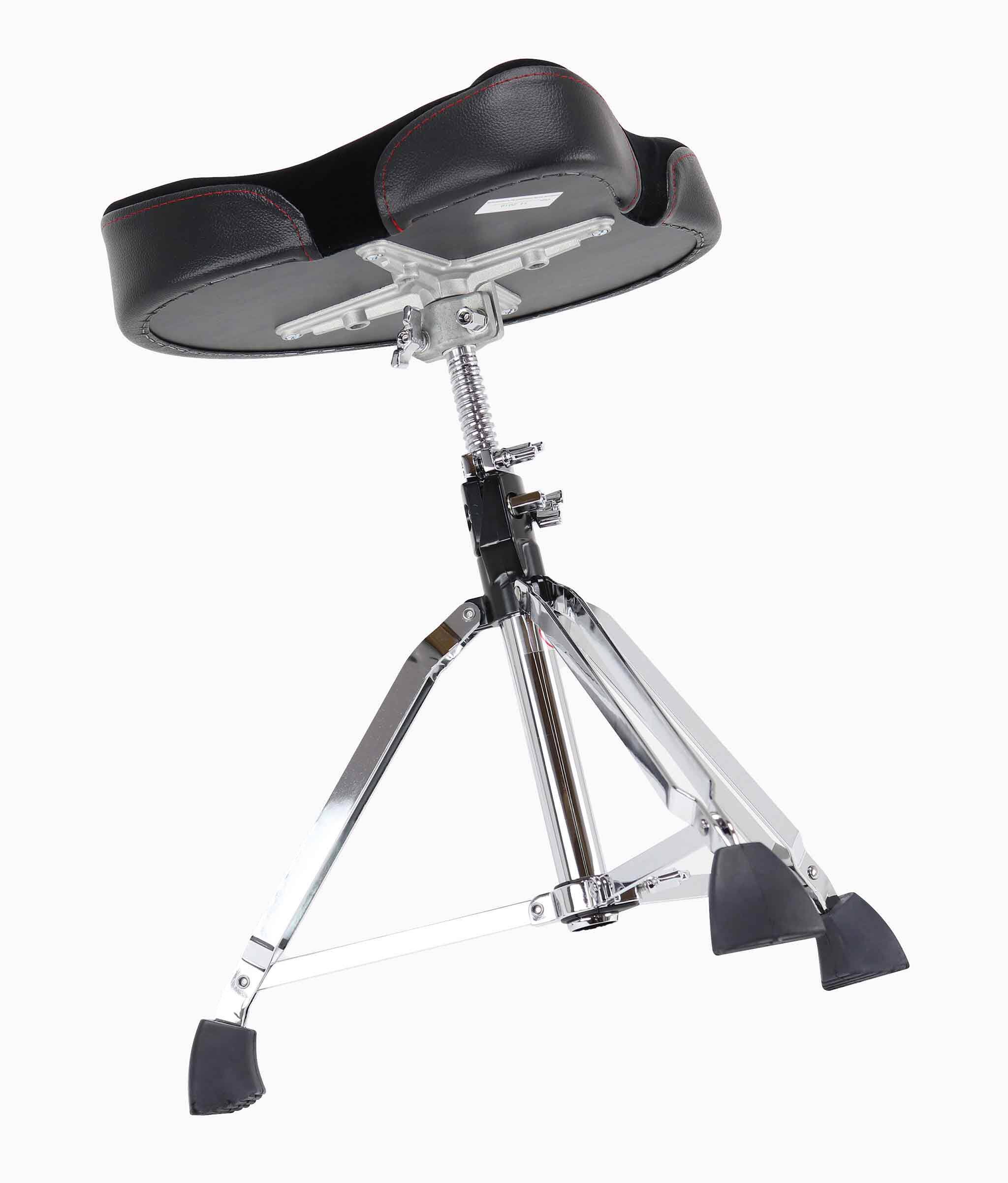 Back. Gibraltar Hardware - 9000 Series Motorcycle Style Drum Throne, 16” Cordura Saddle Seat, Memory Foam, Height Adjustable with Spindle Lift.