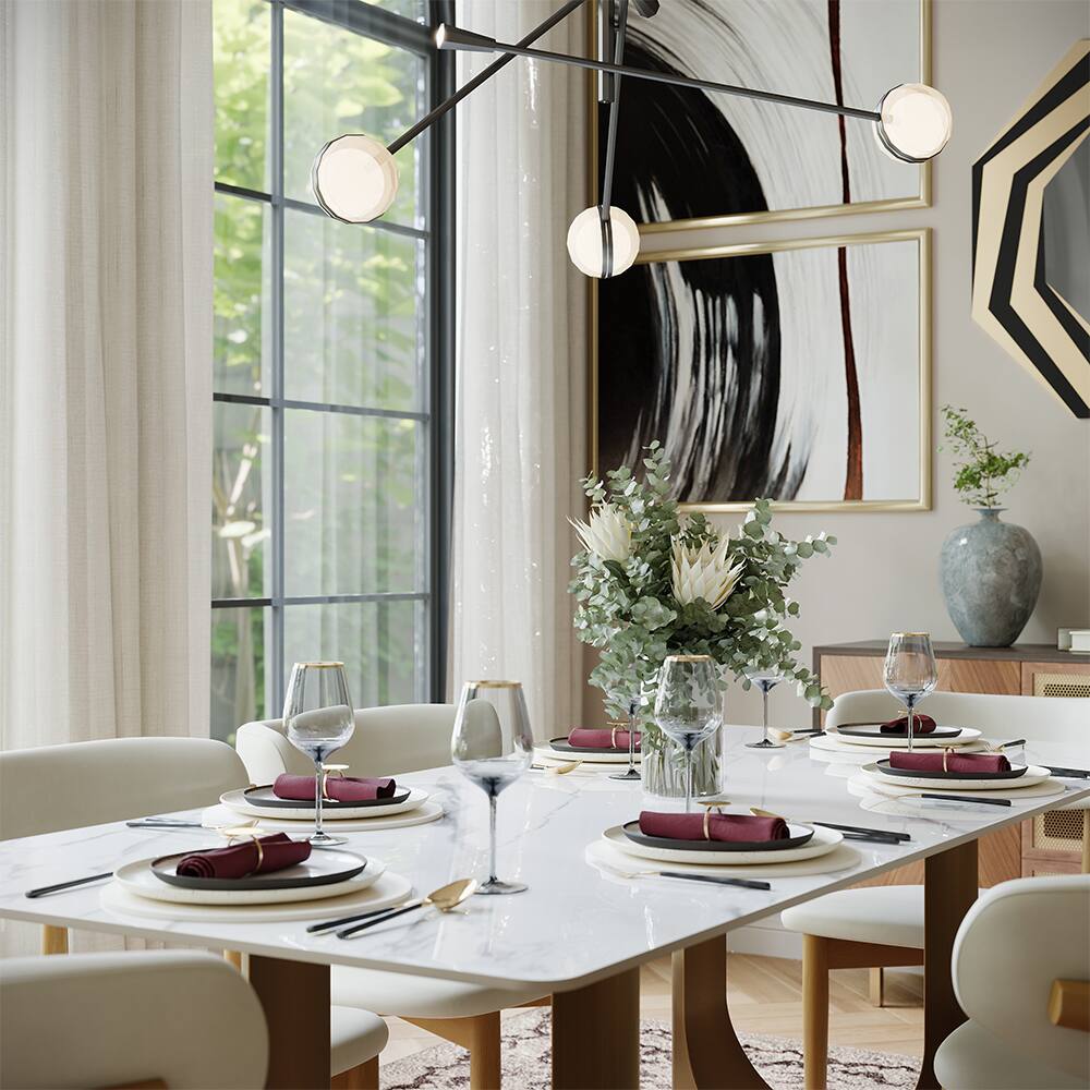 Alt View 1. POVISON - 93.7"Modern Luxury Dining Table for 8, Glossy White Sintered Stone Table, Rectangular Dining Room Table, Double Pedestal - White.