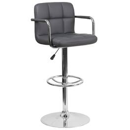 Alamont Home - Contemporary Quilted Vinyl Adjustable Height Barstool with Arms and Chrome Base - Gray