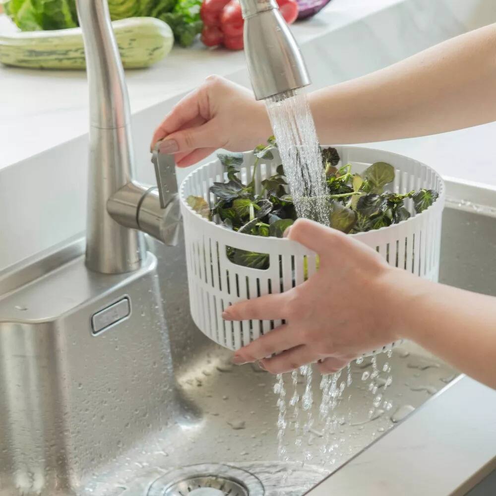 Alt View 2. OU - OU Salad Spinner Clear 5.8 qt - Vegetable Washer, Lettuce Dryer with Bowl, Lid & Storage Container.