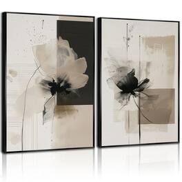 Hirose Alice - Framed Neutral Abstract Canvas Wall Art Floral Pictures Modern Minimalist Posters Prints Beige Flower Wall - Poster 24L" x 16W"