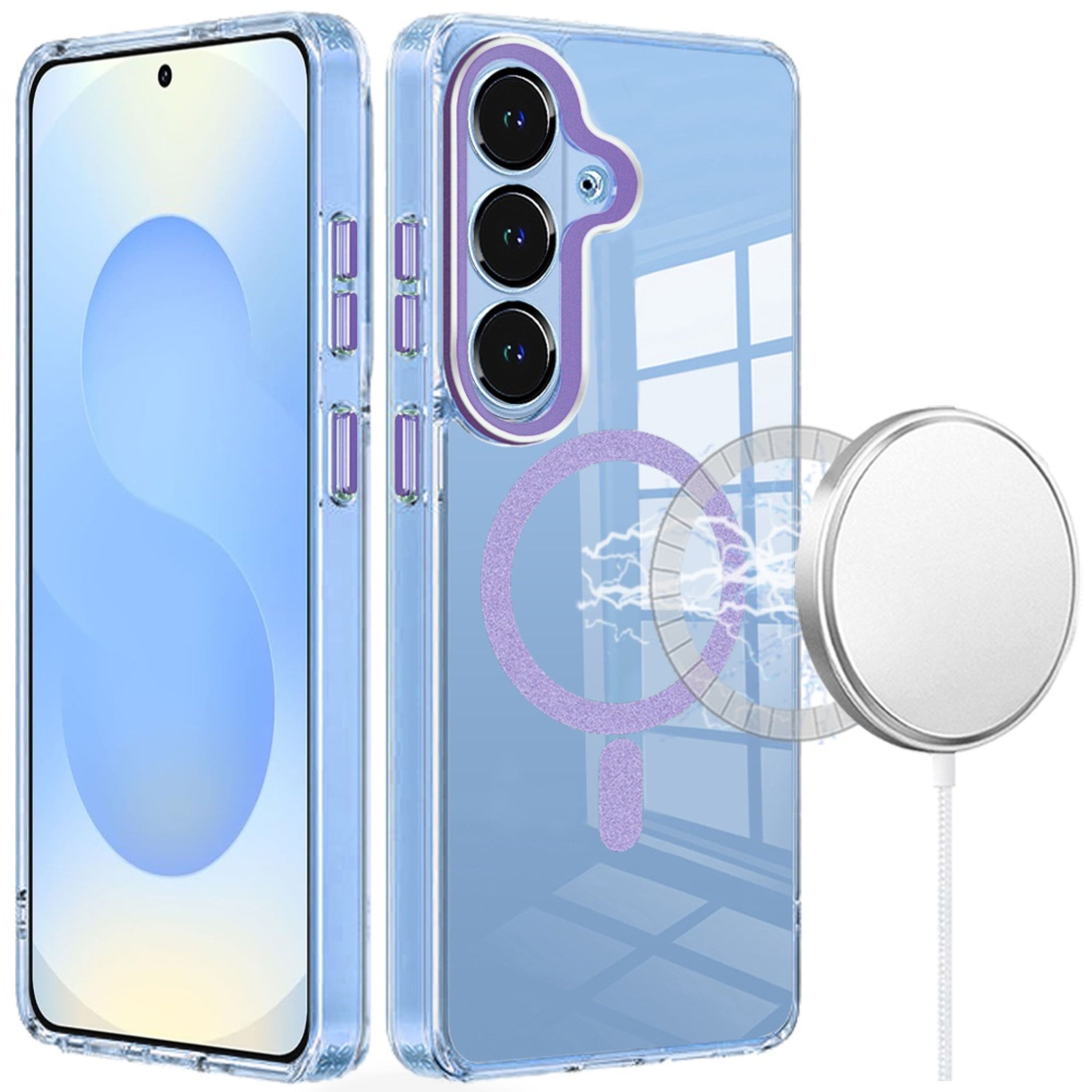 Kitcheniva - Magnetic Circle Matching Color Trim Plus Tempered Glass For Samsung S25/S24 - Purple price history on PriceWatchPro