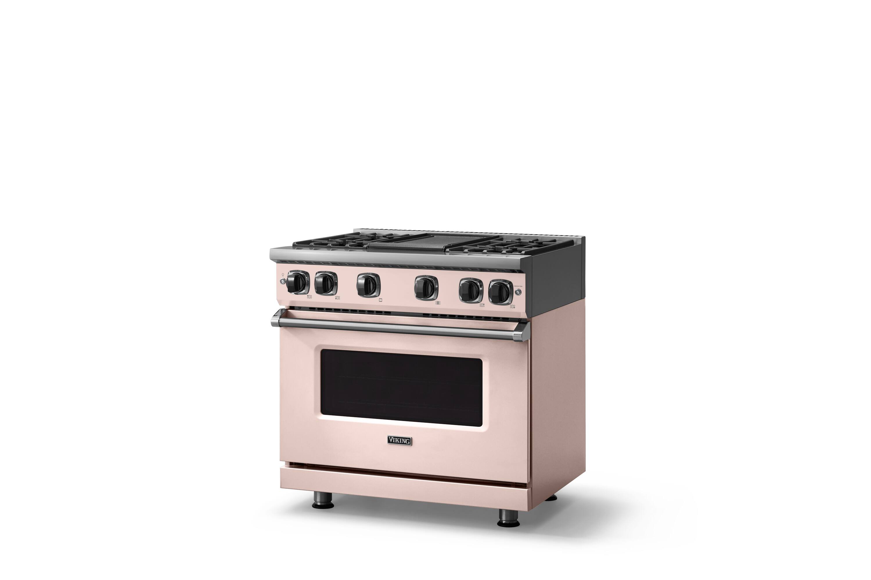 Angle. Viking - Pro 7 Series 5.6 Cu. Ft. Freestanding Sealed 4 Burner LP Gas Convection Range/Griddle - Blush - Blush.
