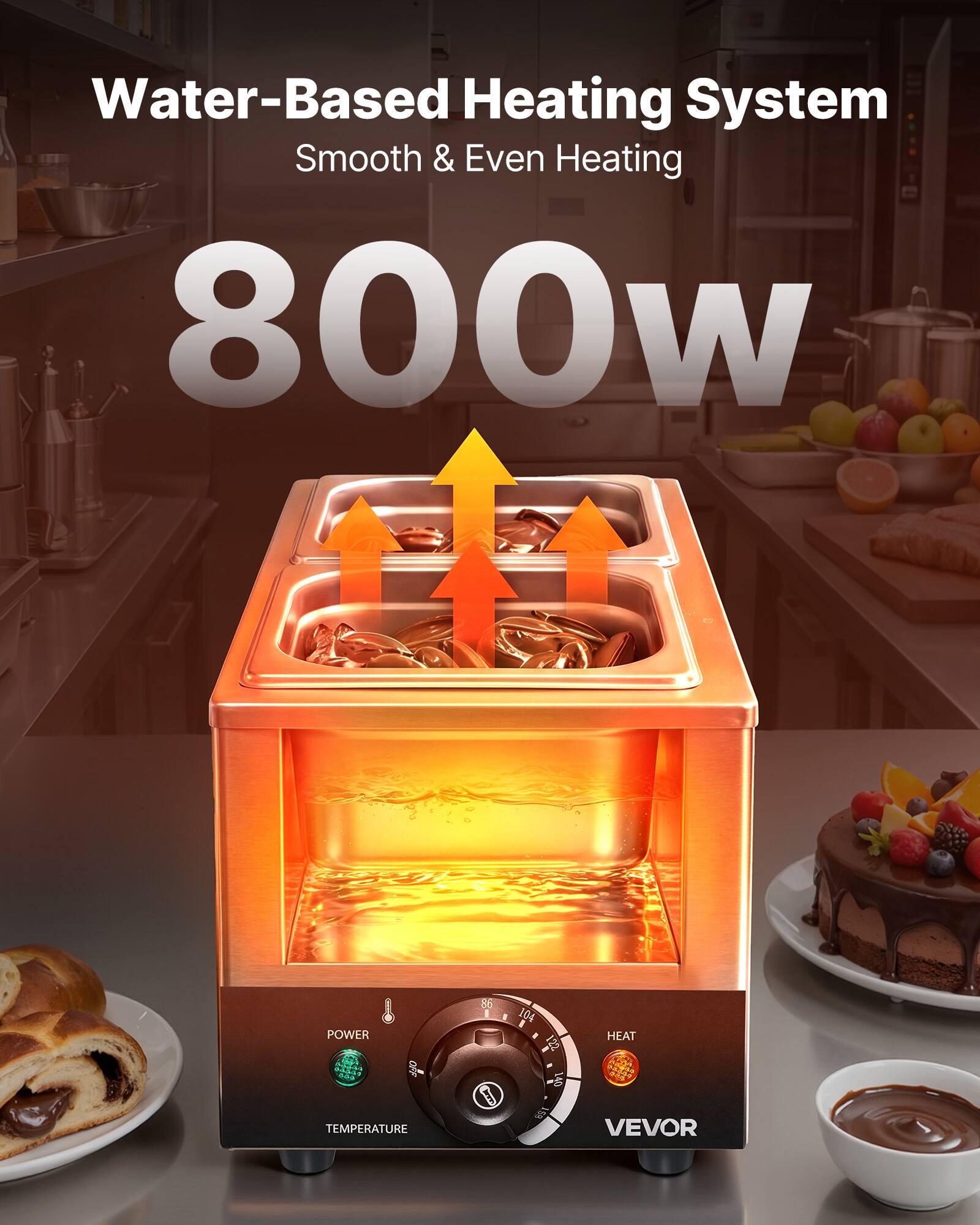 Water-Based Heating System  
Smooth & Even Heating  
800W  

POWER  
BEEF  
140  
HEAT  
TEMPERATURE  
VEVOR