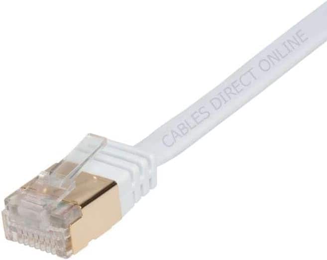 Cables Direct Online - Cat7 S/FTP Copper Ethernet Cable 10Gbps 600MHz Shielded RJ45 Ultra Slim LAN Networking Patch Cord, 50ft - White