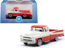 Oxford Diecast - 1957 Dodge D100 Sweptside Pickup Truck Tropical 1/87 (HO) Scale Diecast Model Car - Coral and Glacier White