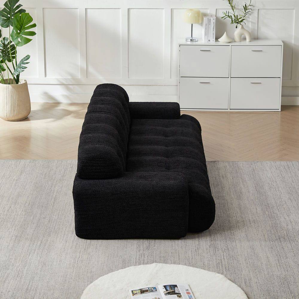 Alt View 2. Resenkos - 65.75" Napped Fabric Storage Bench, Double Lids Rolled Armrest Footstool Daybed - Black.
