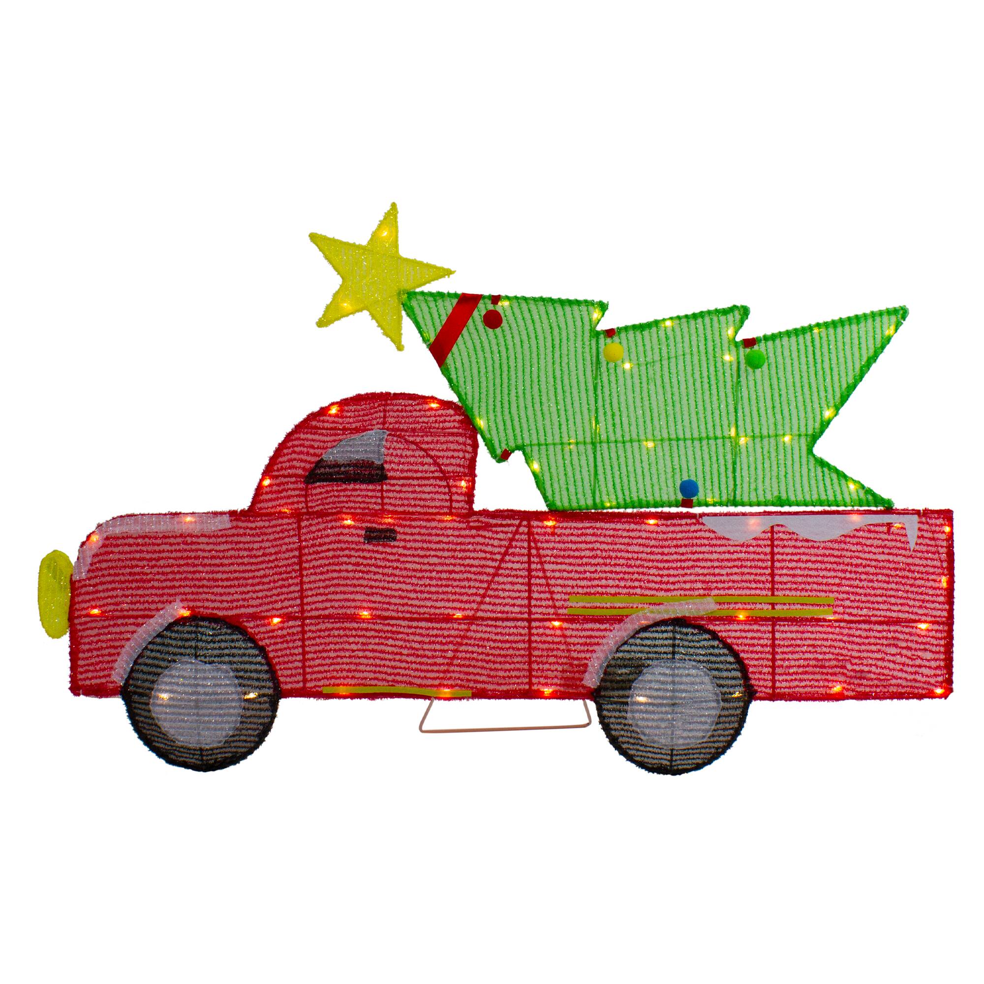 Front. Northlight - 36" LED Lighted Red Truck with Christmas Tree Outdoor Decoration - Red.