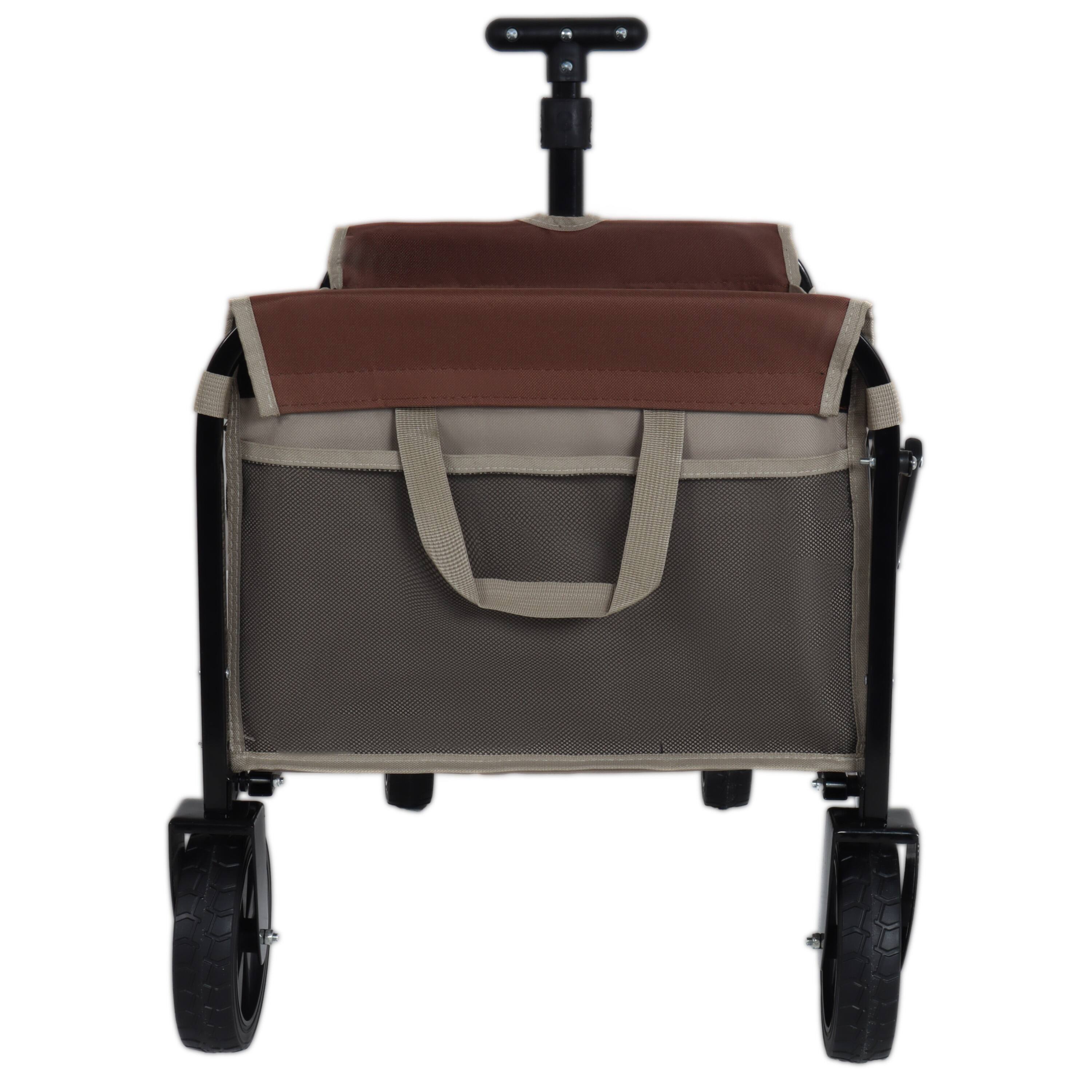 Left. Mondawe - All-in-One Convertible Camping Utility Carts - Bench Seat, Dog Tether w/ 360° All-Terrain Wheels - Beige.