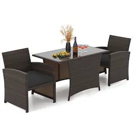 Boyel Living - 3 Piece Patio Wicker Dining Set with Rectangle Tempered Glass Dining Table 45.5-in L x 31-in W x 26.5-in H - Brown