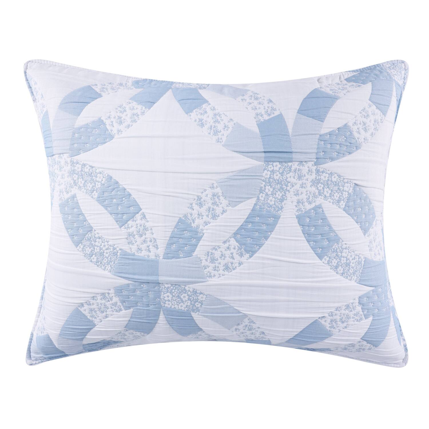 Angle. Greenland Home Fashions - Greenland Home Fashions 100% Jacquard Woven Polyester Wedding Ring Sham King Blue - Blue.