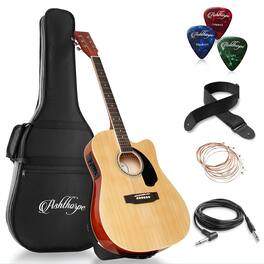 Ashthorpe - Full-Size Cutaway Thinline Acoustic-Electric Guitar w/ Gig Bag and EQ - Natural