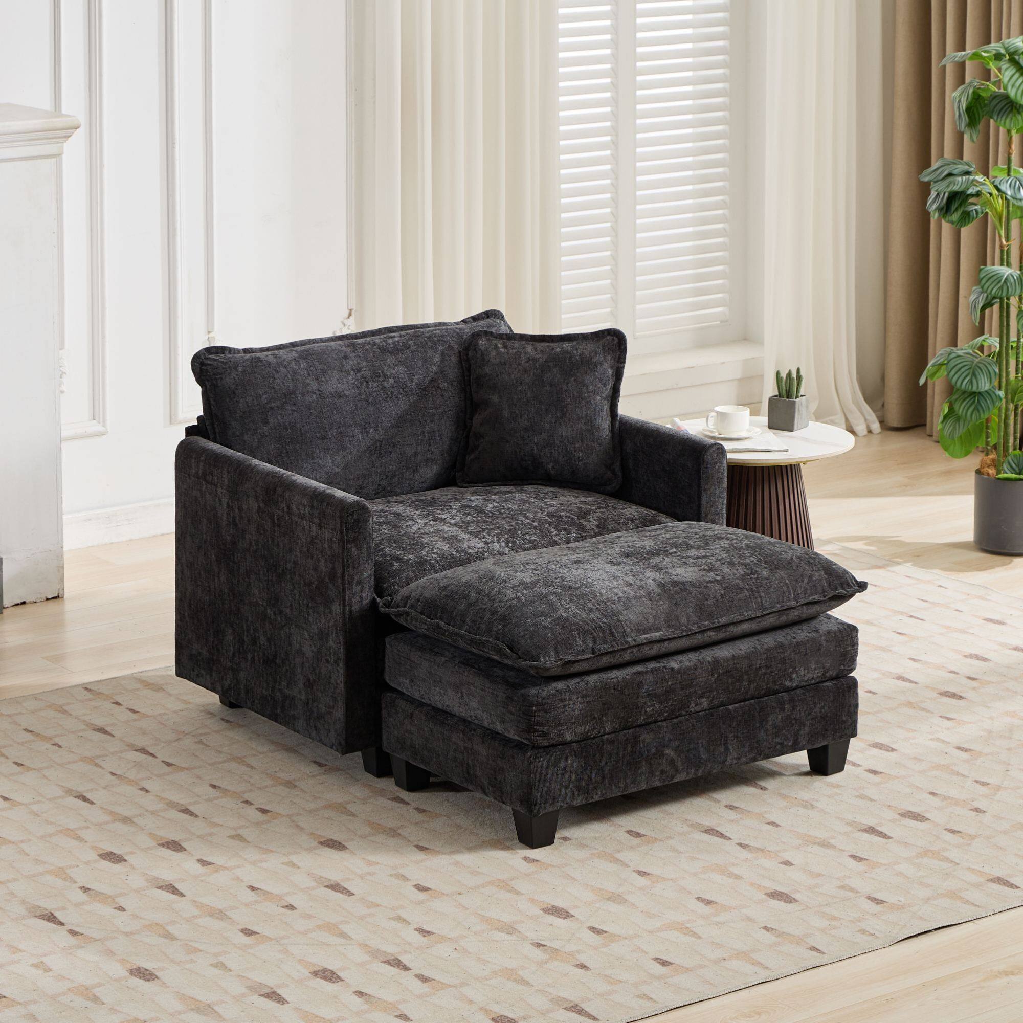 Left. GOODSILO - Modular Sofa Ottoman with Adjustable Backrest and Double Layer Cushion for Modern Living Spaces - Black.