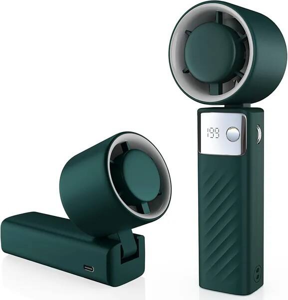 Front. BEARSOLIM - Portable Handheld Turbo Fan - Foldable Mini Fan with Air Turbo Tech, 1-199 Speed Adjustment, 20H Runtime, LED Display - GREEN.