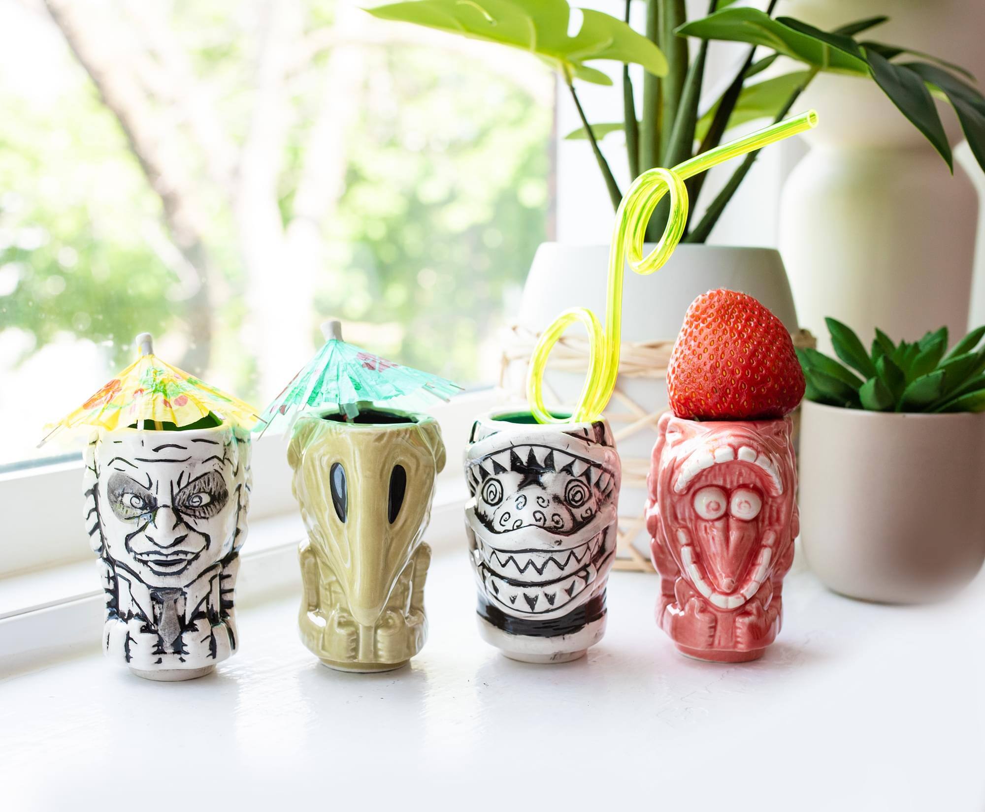 Alt View 4. ThinkGeek - Geeki Tikis Beetlejuice Muglets 4-Pack | Beetlejuice, Sandworm, Adam, Barbara - Brown.