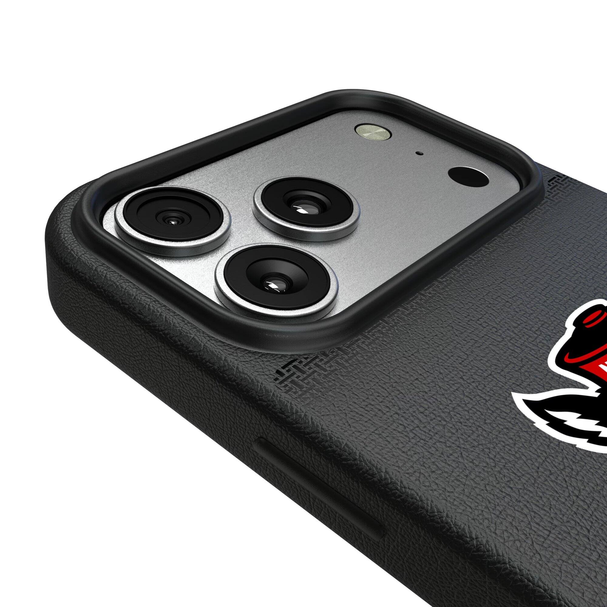 Alt View 2. Keyscaper - NC State Wolfpack Linen Logo iPhone Magnetic Bump Case - 15 Pro Max - Black.
