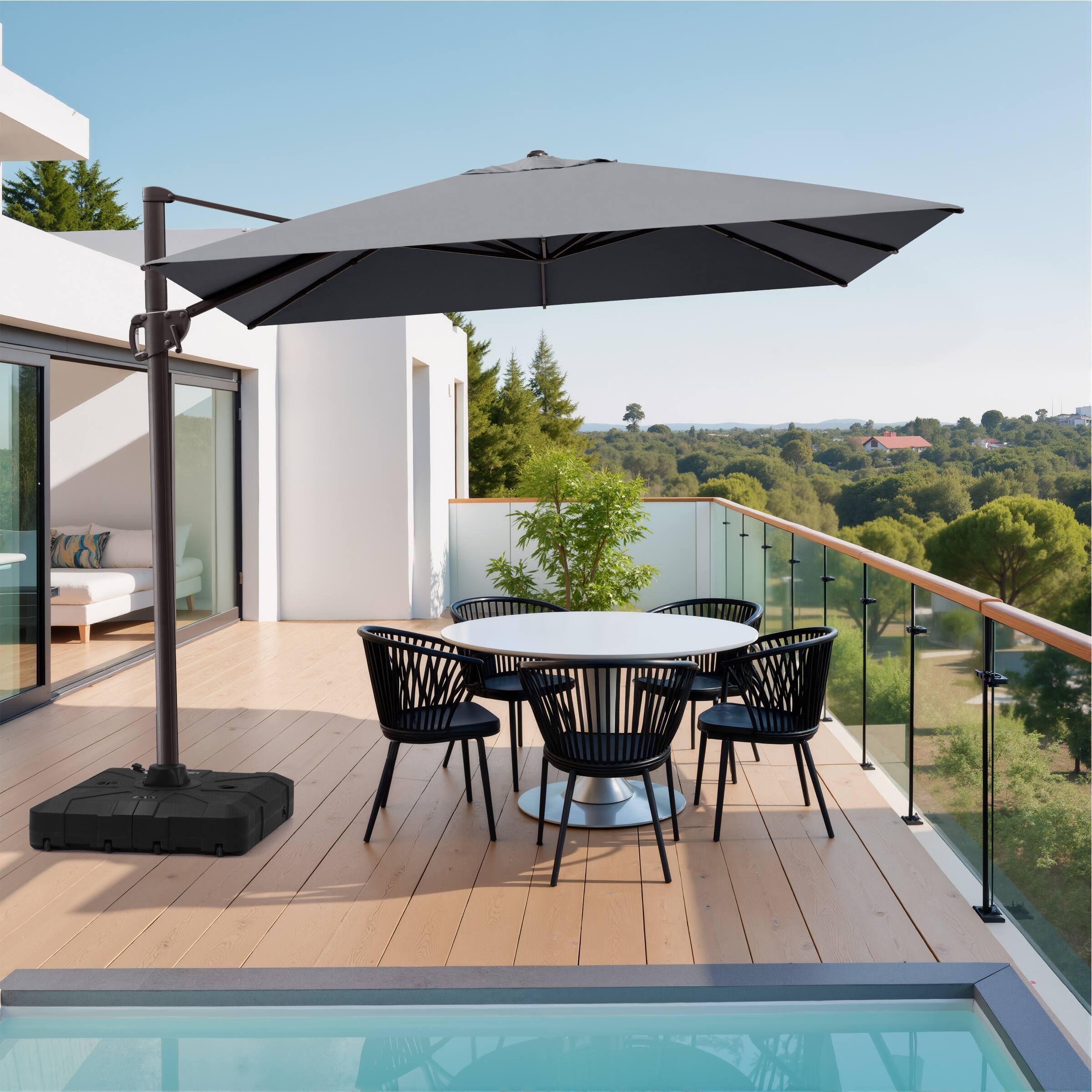 Alt View 1. Crestlive Products - Crestlive Products 9x11ft Aluminum Crank Cantilever Patio Umbrella with Base - Dark gray.