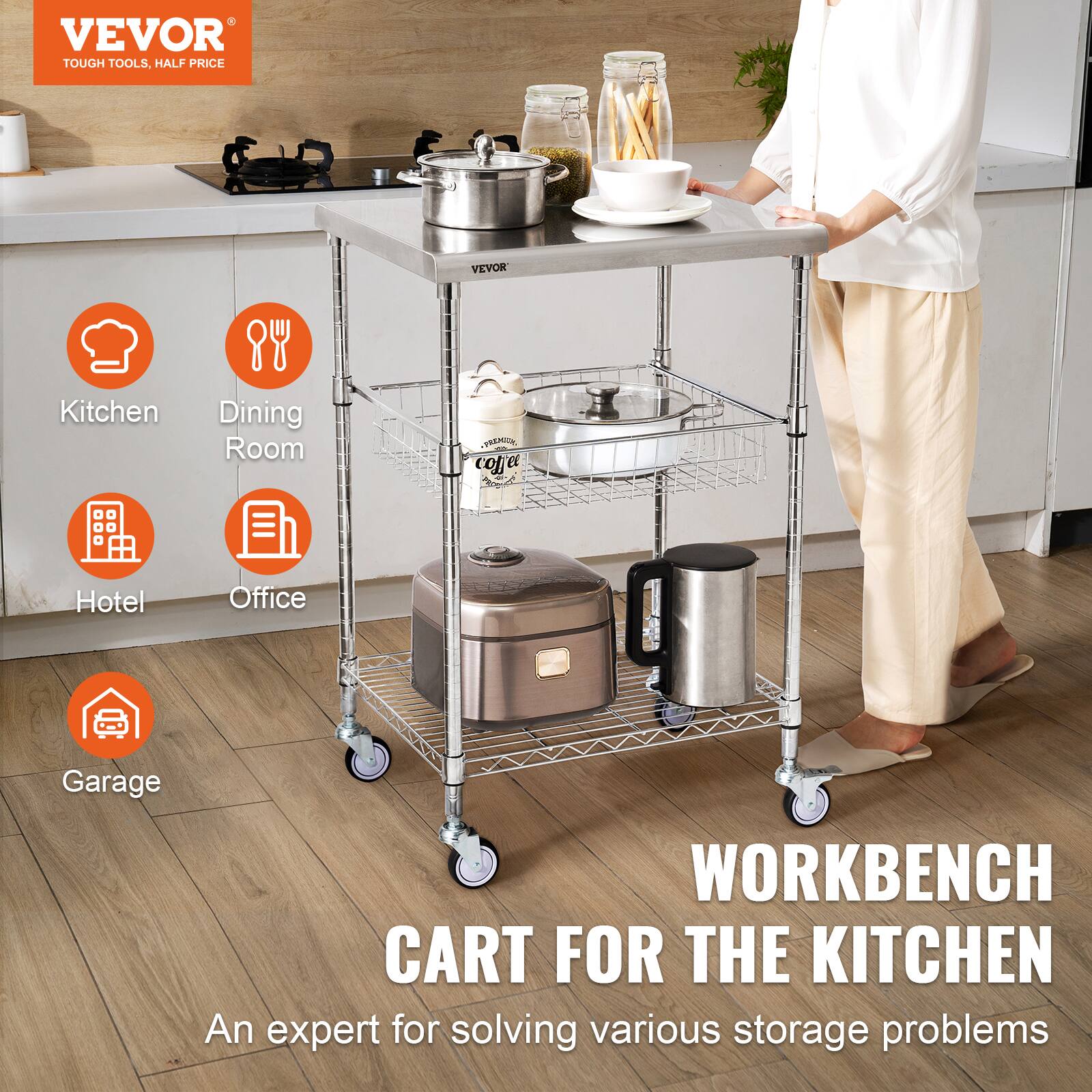 VEVOR TOUGH TOOLS. HALF PRICE

VEVOR Kitchen Dining Room

TREMIC cofe Hotel Office Garage

WORKBENCH CART FOR THE KITCHEN

An expert for solving various storage problems