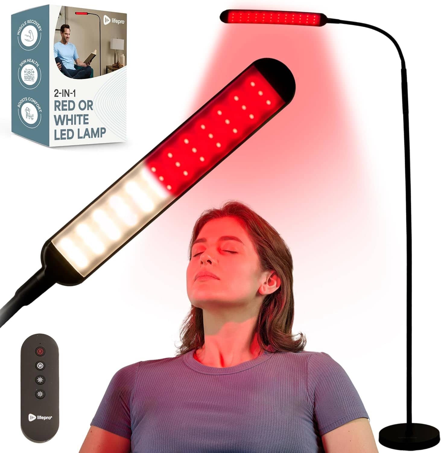 LifePro - Red Light Therapy Lamp 660nm and 850nm Infrared Light Therapy for Body and Face - Black