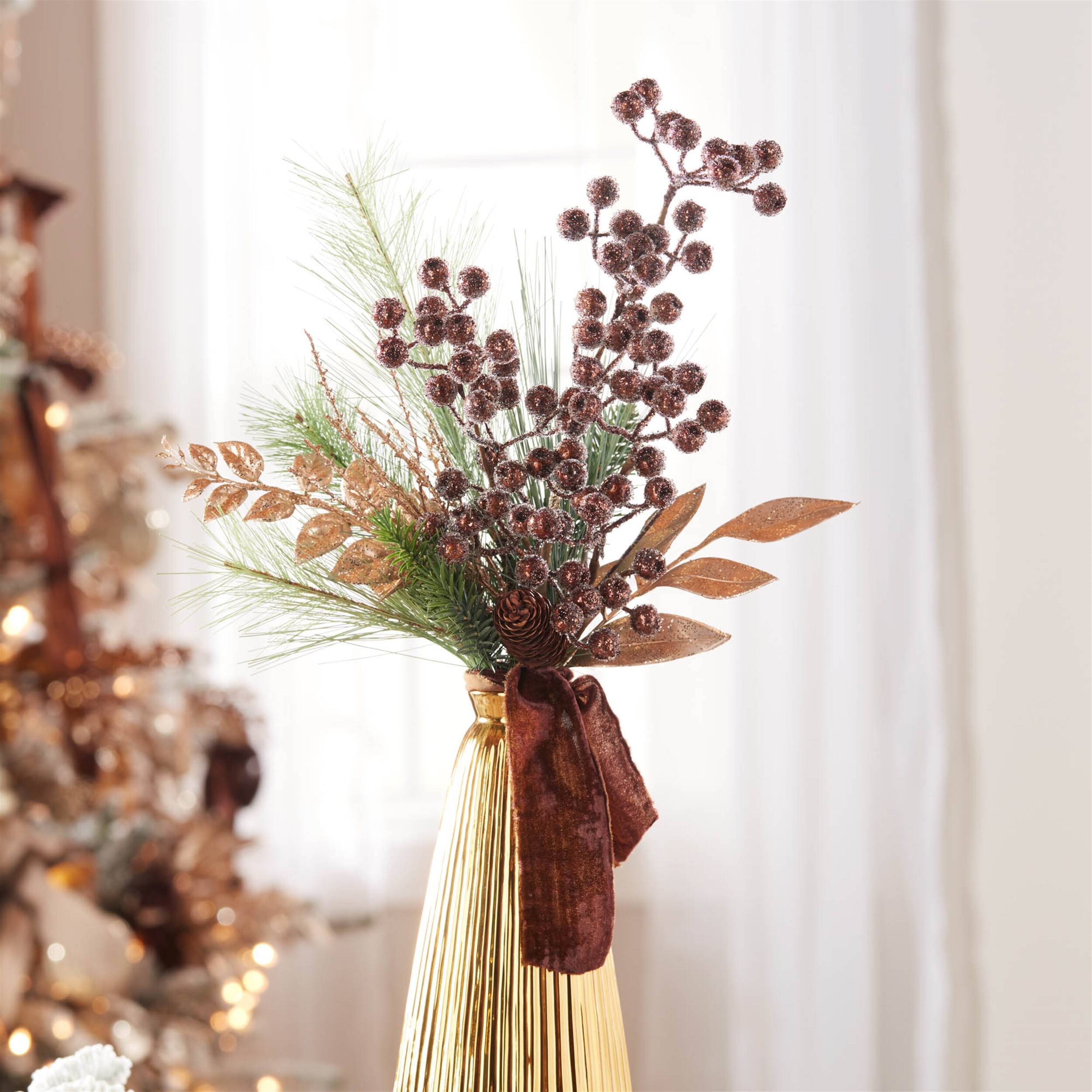 Angle. BreeBe - Beaded Berry Spray (Set of 6) - Gold.