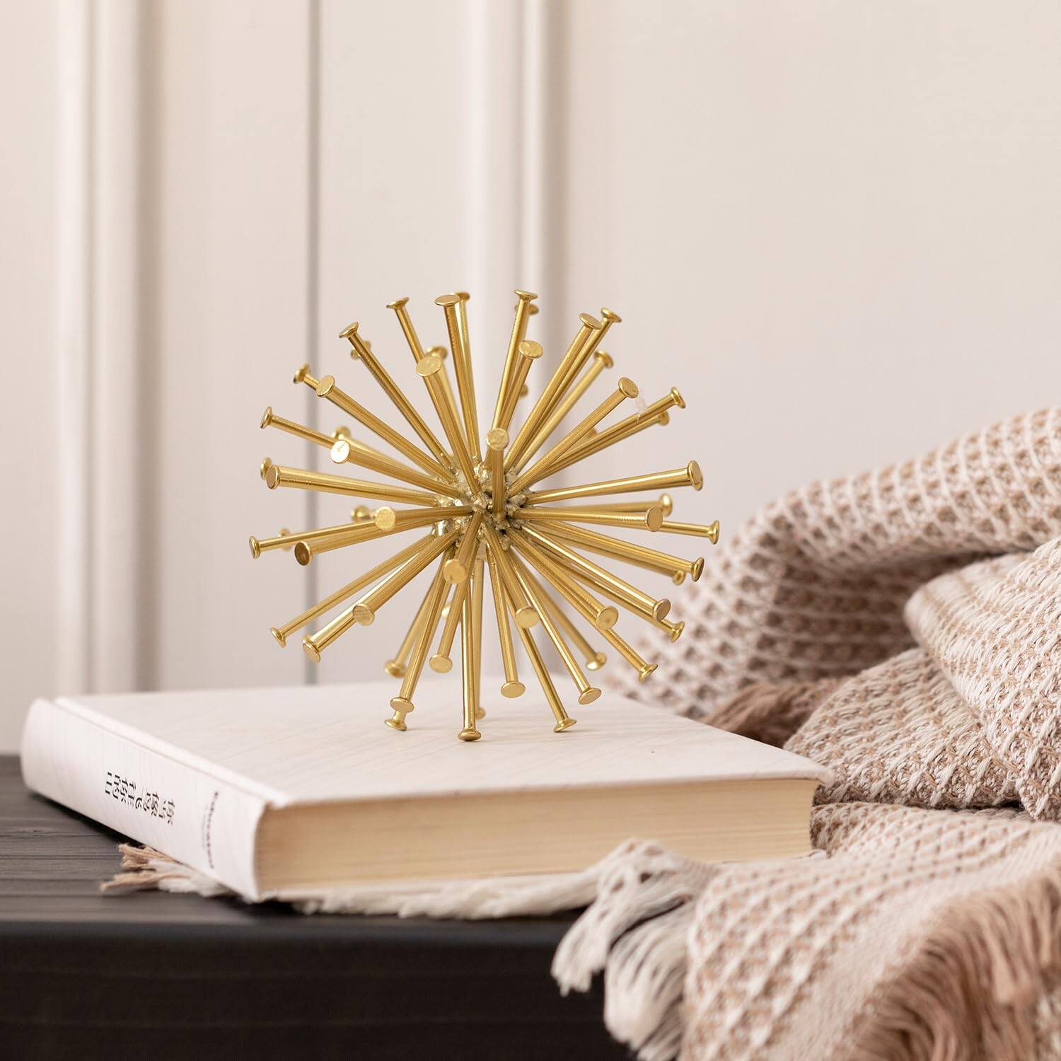 Alt View 5. Alchemy Casas - Metal Spike Sphere Tabletop Decor Geometric Decorative Ball Abstract Sculpture Table Decorations For Home - Gold Square-5.5in.