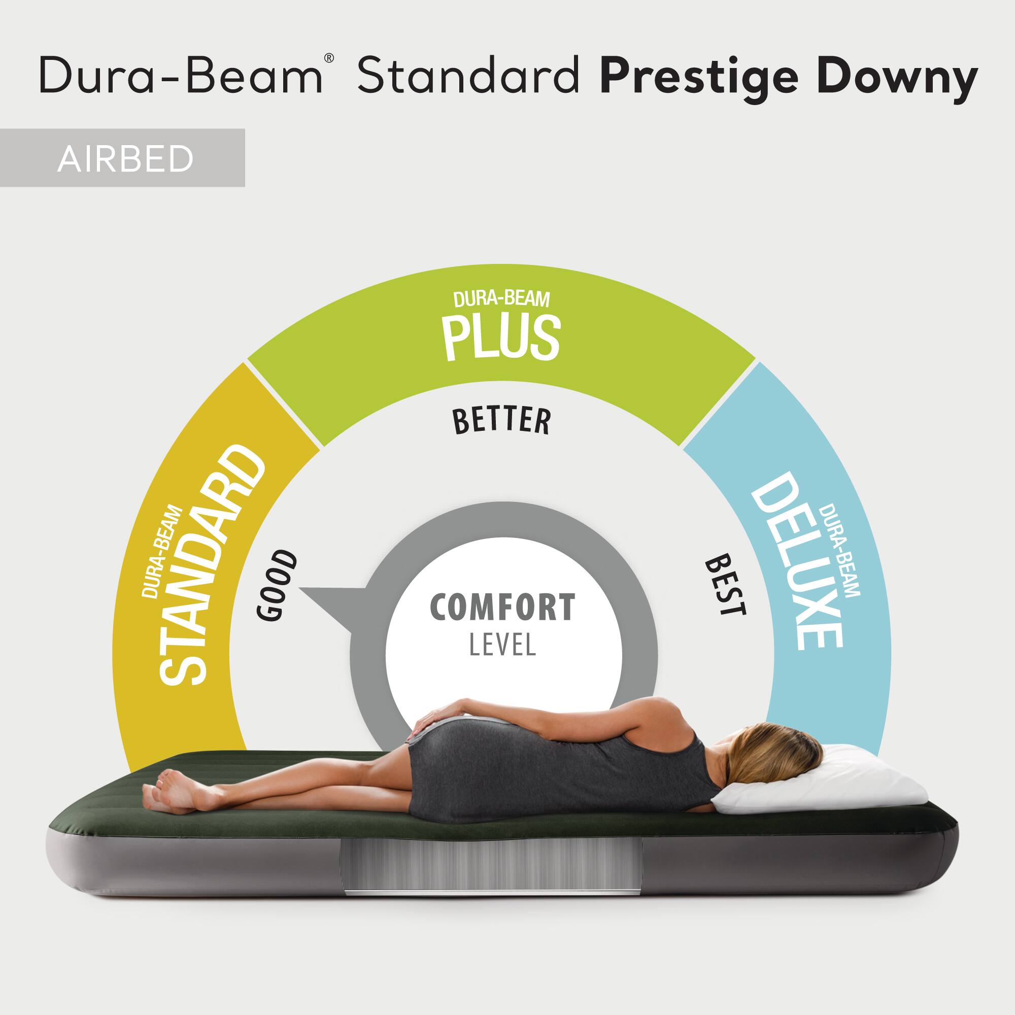 Dura-Beam Standard Prestige Downy

AIRBED

DURA-BEAM STANDARD GOOD  
DURA-BEAM PLUS BETTER  
DURA-BEAM DELUXE BEST  

COMFORT LEVEL