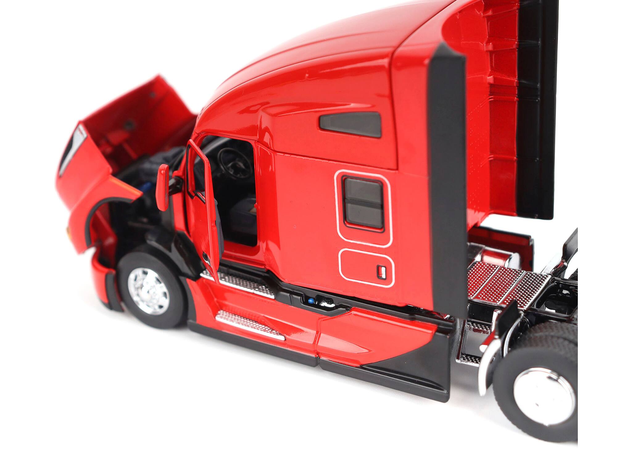 Back. Diecast Masters - Kenworth T680 76" High Roof Sleeper Cab Truck Tractor Viper Red "Transport Series" 1/50 Diecast Model by Diecast Masters - Red.