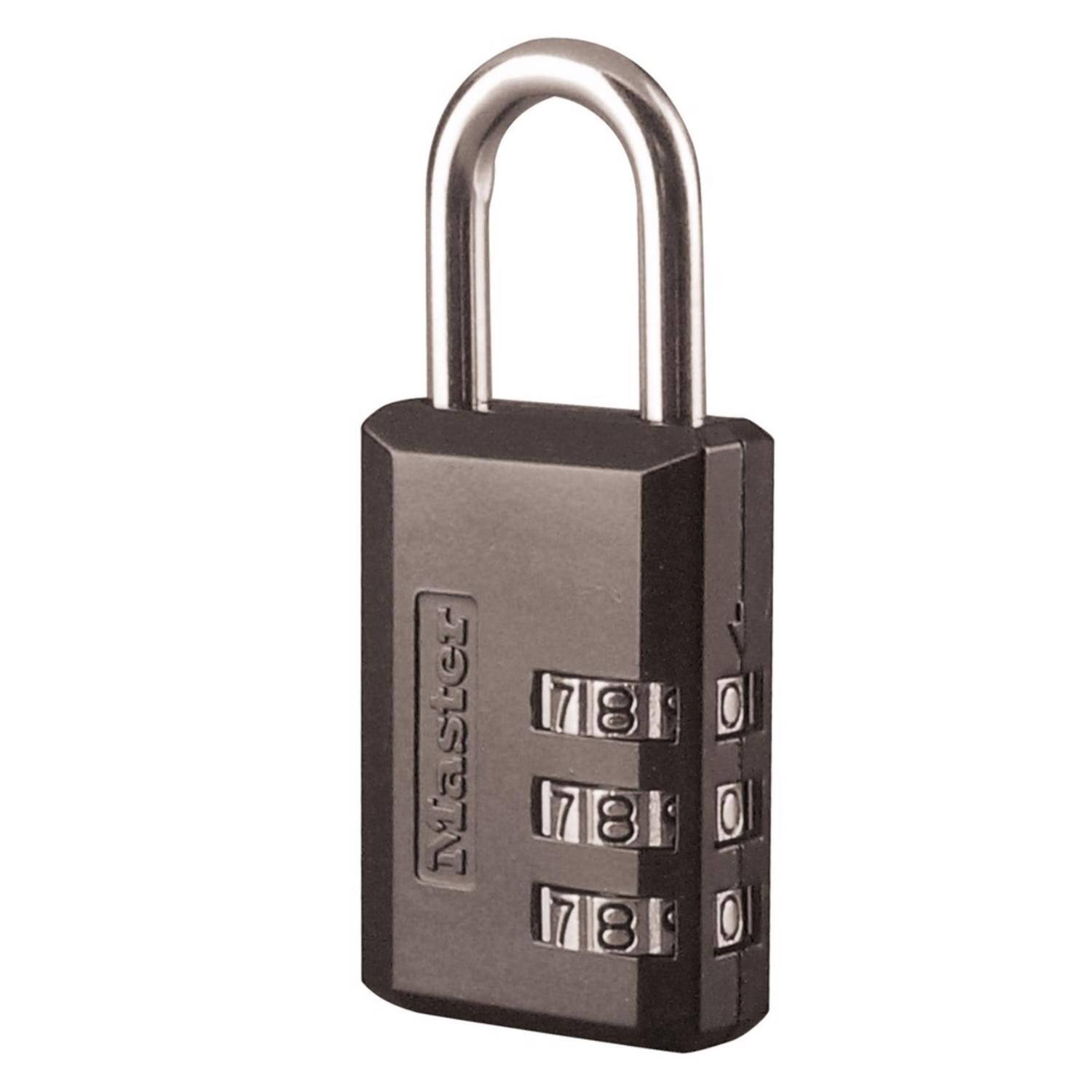 Front. Master Lock - Master Lock 1-3/16 in W Steel 3-Dial Combination Luggage Lock - Black.