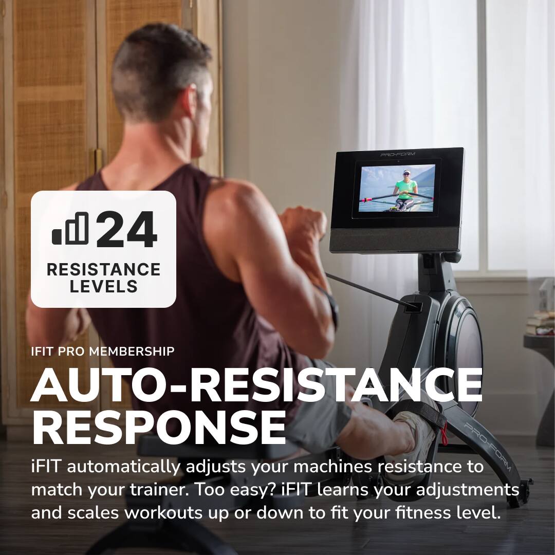 24 RESISTANCE LEVELS

IFIT PRO MEMBERSHIP

AUTO-RESISTANCE RESPONSE

iFIT automatically adjusts your machine's resistance to match your trainer. Too easy? iFIT learns your adjustments and scales workouts up or down to fit your fitness level.