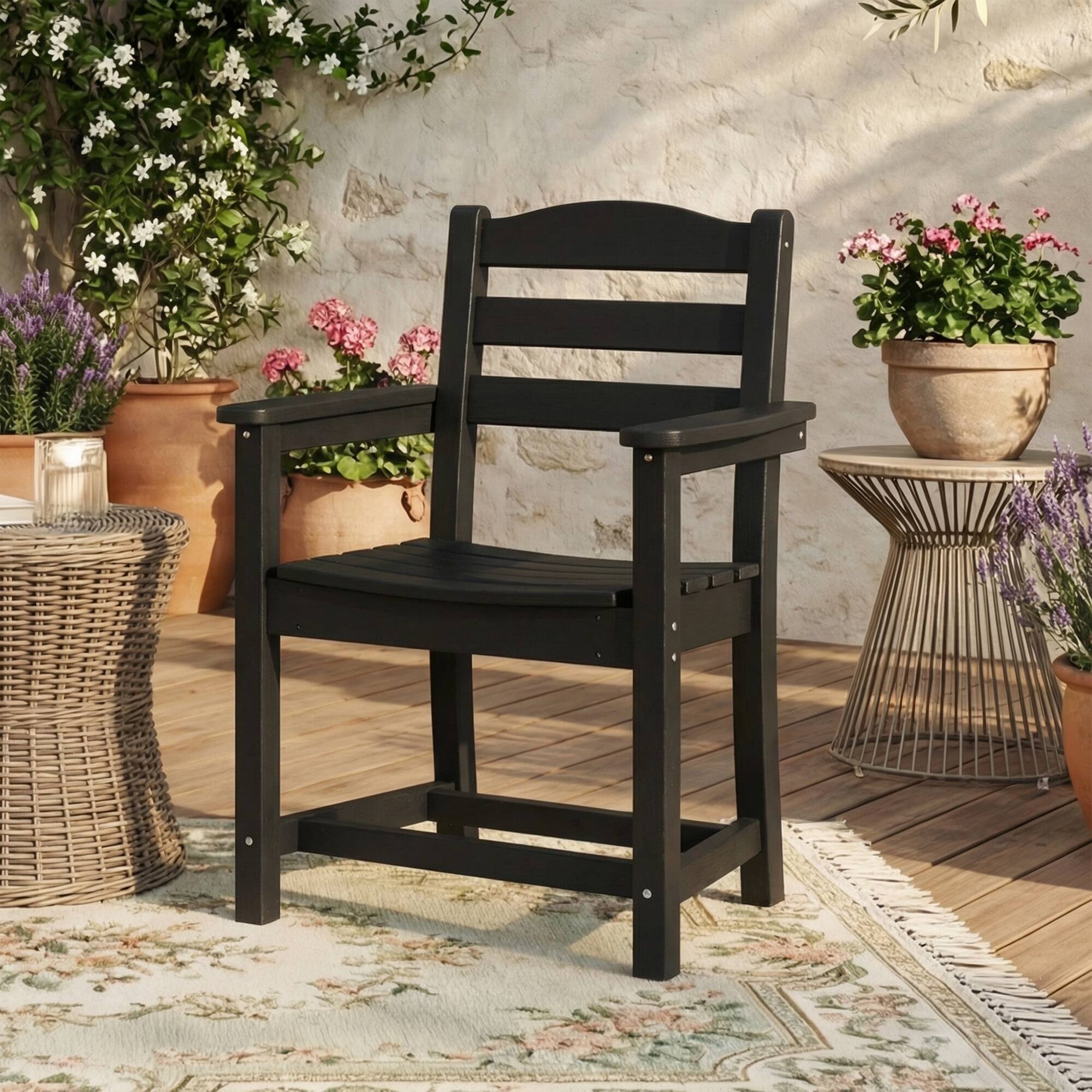 Alt View 2. Famapy - Pairs of HDPE Outdoor Dining Chair - 4 Colors Weatherproof Patio Armchair for Garden, Poolside 330LBS Capacity - Black.