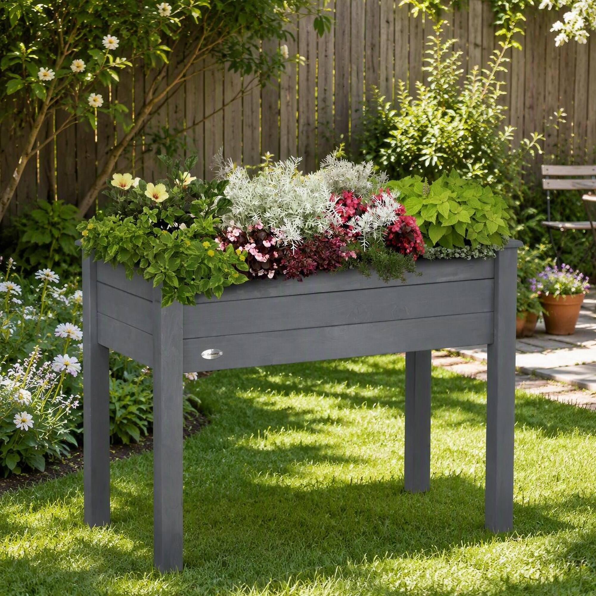 Alt View 2. RYHNUYNE - Raised Garden Bed with Legs 34x18x30 Inch Elevated Wooden Planter Box Self Draining with Fabric Liner - Dark Gray.