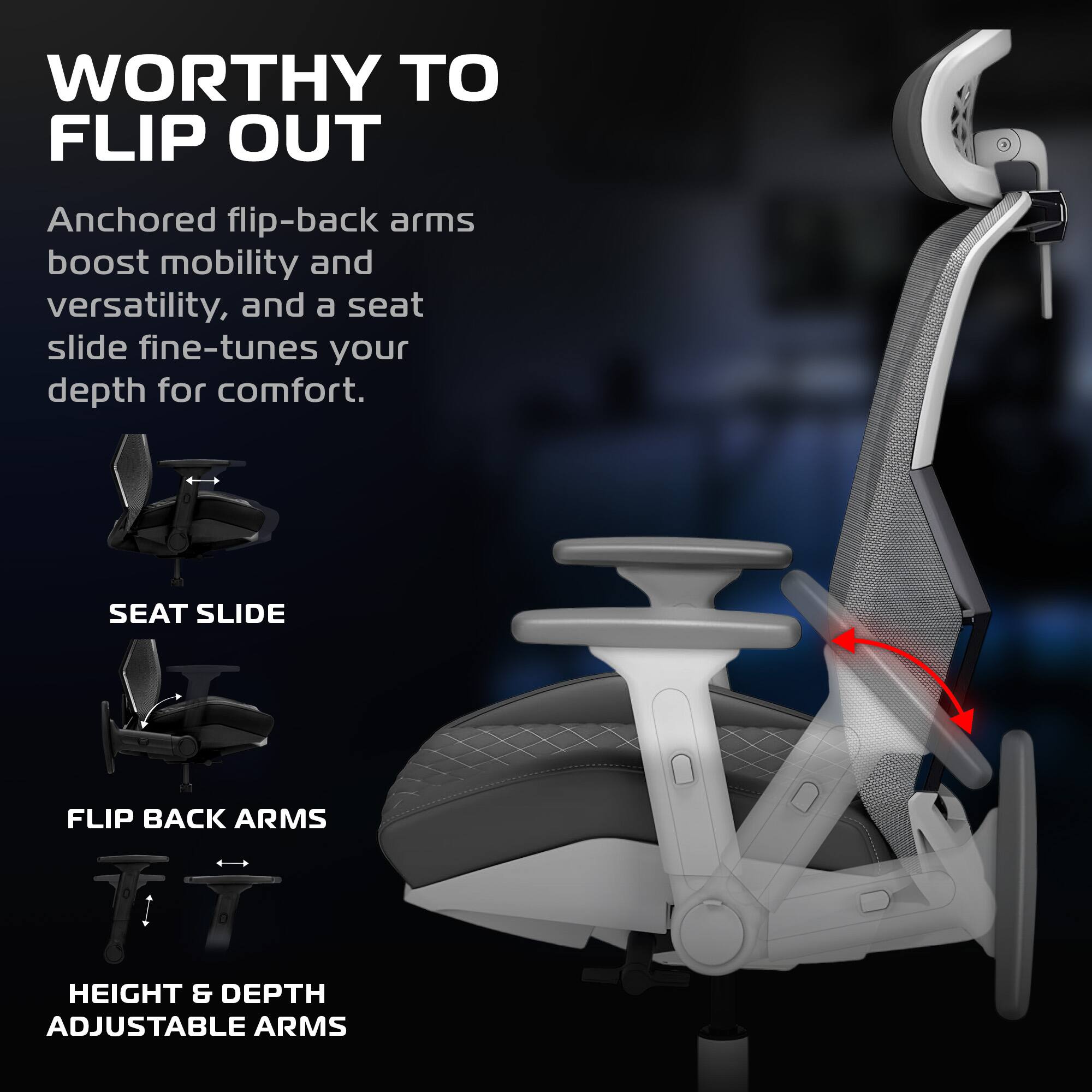 Respawn Products - RESPAWN SPIRE - Ergonomic Office Chair w/ Cooling Gel Seat Cushion, Comfy Breathable Mesh Reclining Gaming Chair - Ghost White - Thumbnail 5