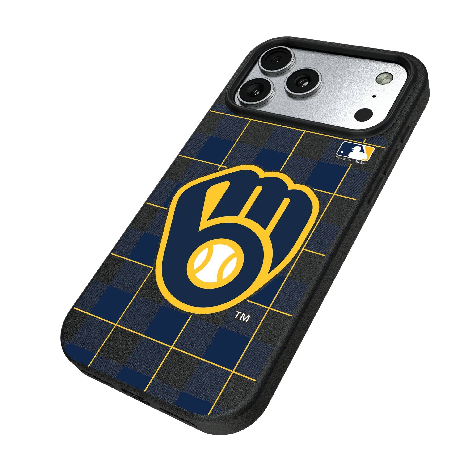 Alt View 1. Keyscaper - Plaid Magnetic Bump iPhone Case - 16 Plus - Black.