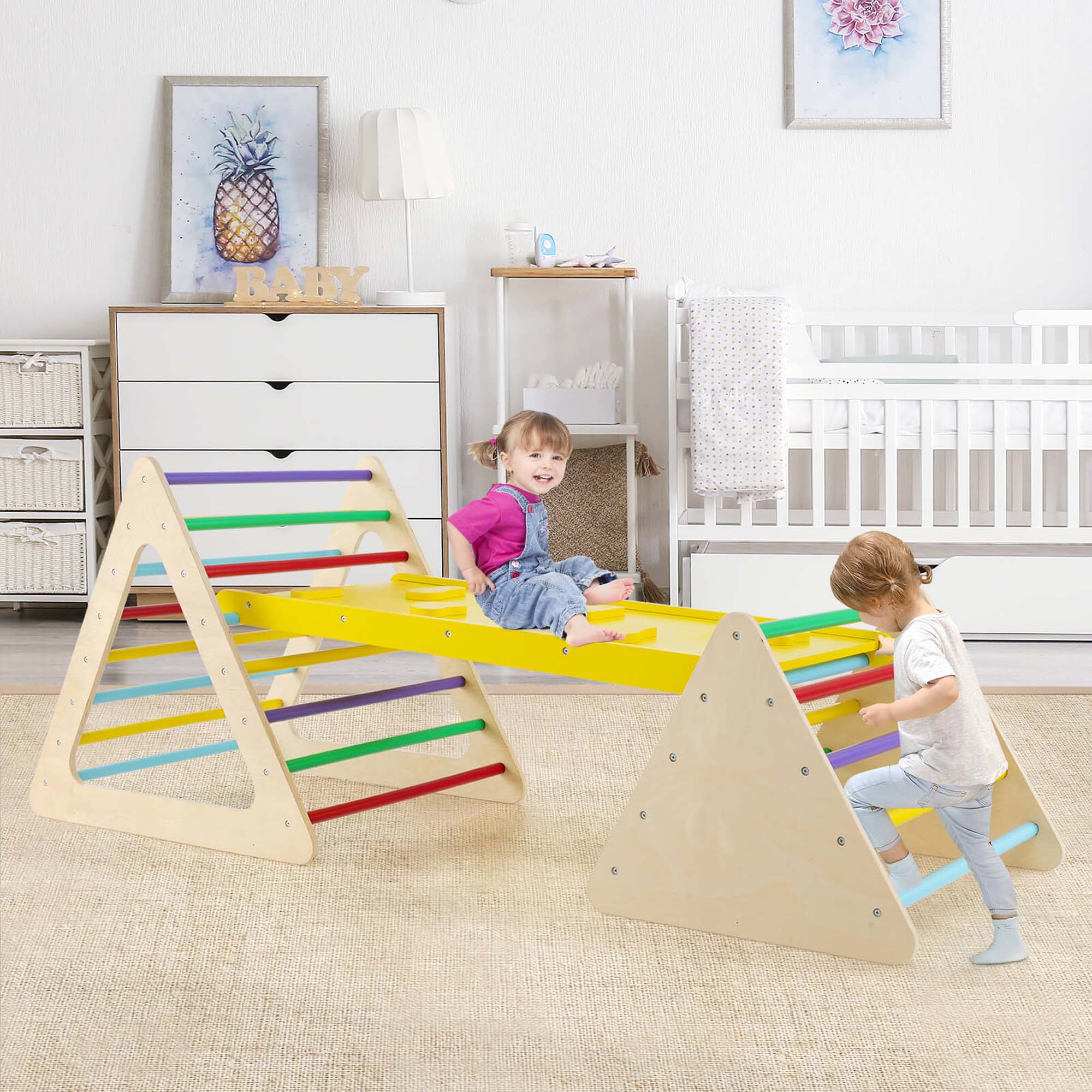 Alt View 1. Costway - Costway 5 in 1 Montessori Triangle Set 3PCS Wooden Toddler Climbing Playset with Nesting Large - Multicolor.