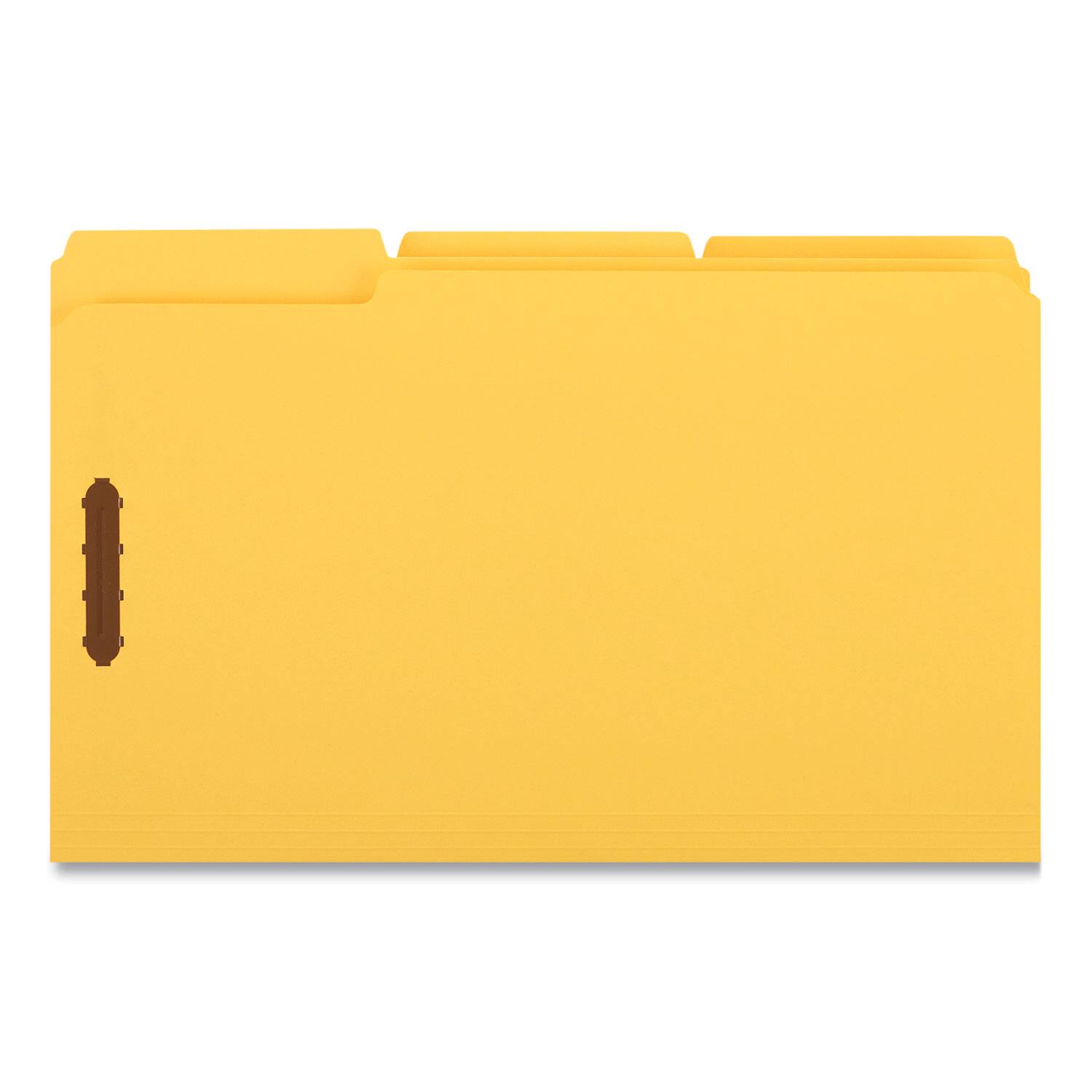 Left. Universal - Deluxe Reinforced Top Tab Fastener Folders, 0.75" Expansion, 2 Fasteners, Legal Size, Yellow Exterior, 50/Box.