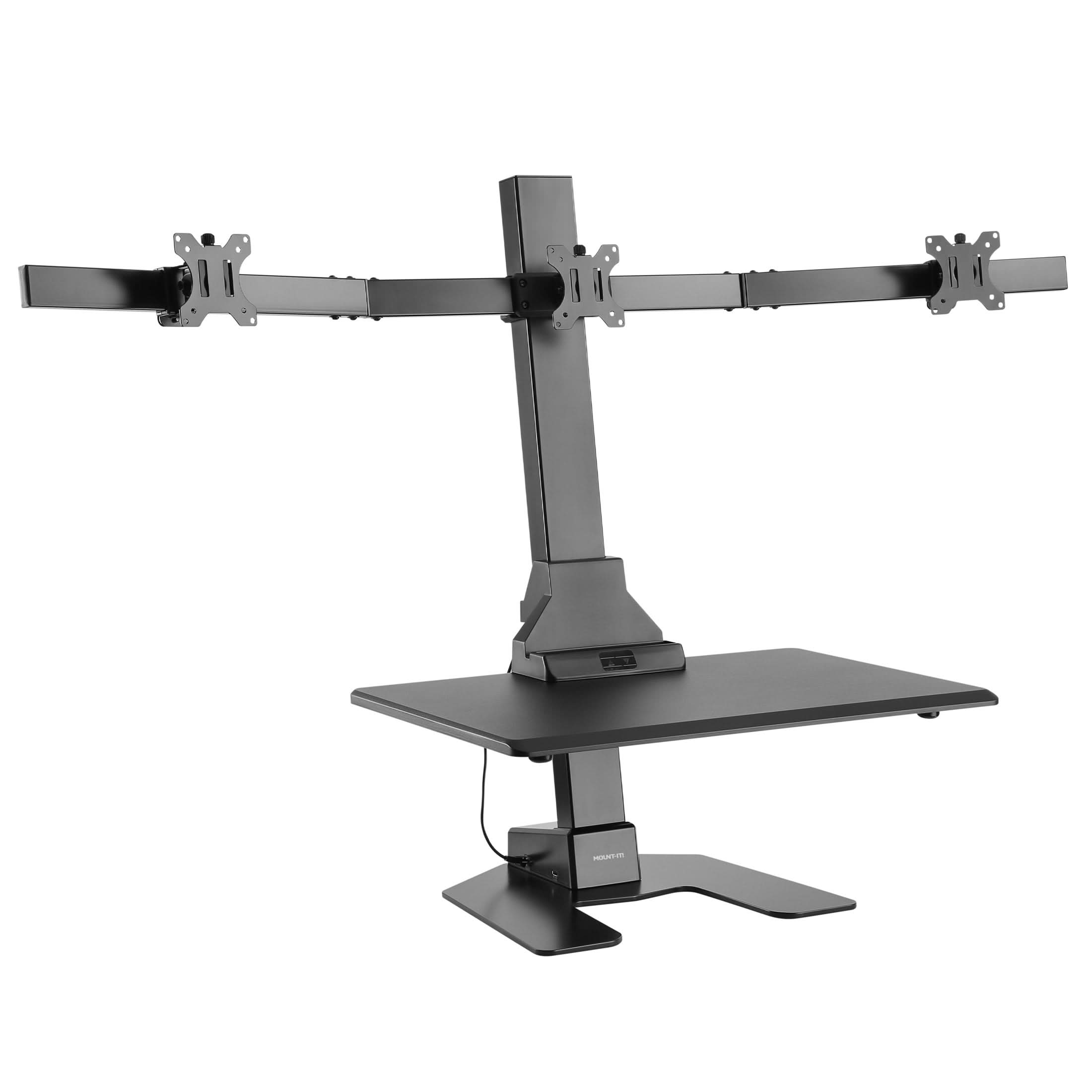 Alt View 4. Mount-It! - Electric Standing Desk Converter with Triple Monitor Mount for Sit-Stand Workstation and Height Adjustment, Black - Black.