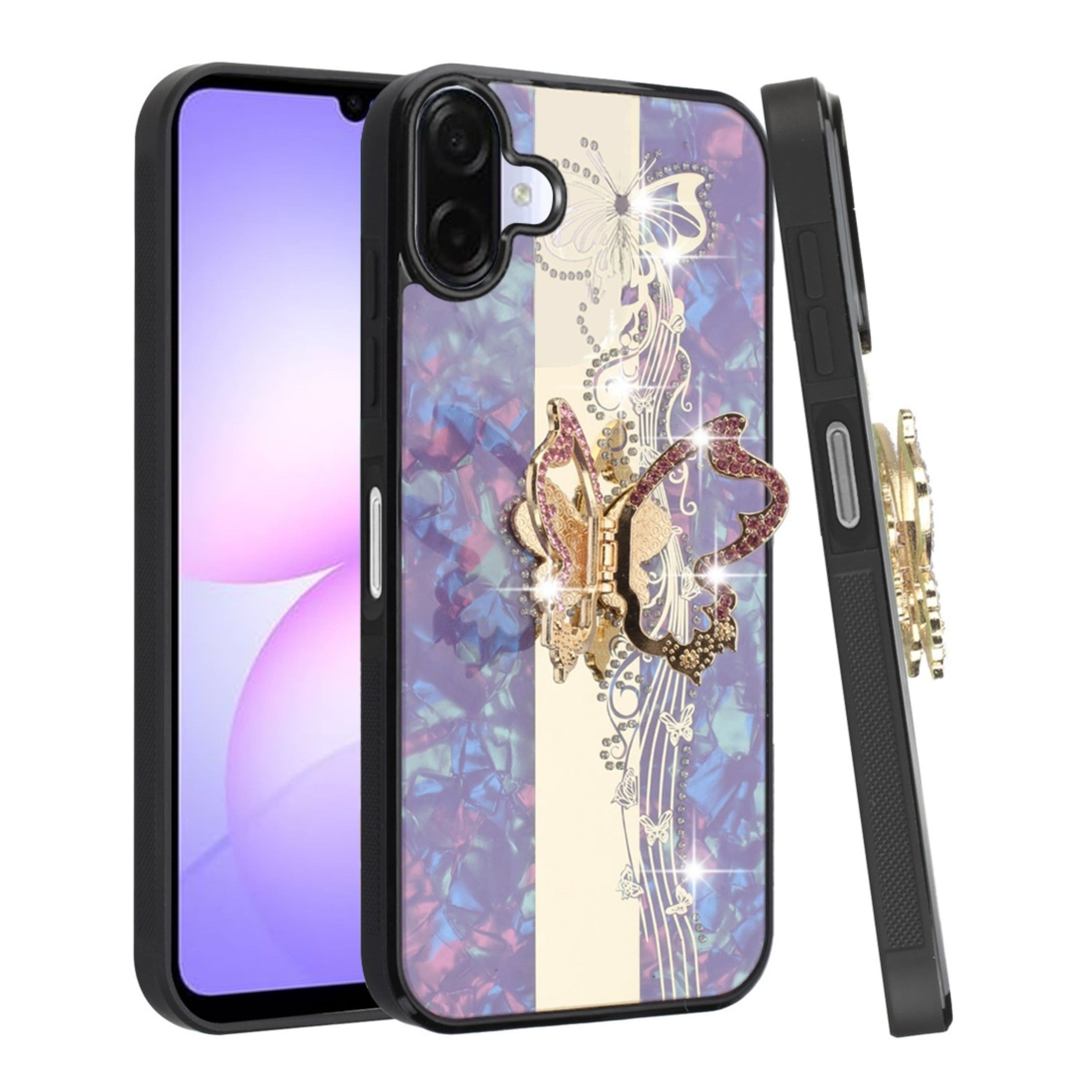 Kitcheniva - Enchanted Butterfly Rhinestone Glitter Phone Cover Phone Case With Ring Stand Tempered Glass For Samsung Galaxy A07 Purp - Purple price history on PriceWatchPro