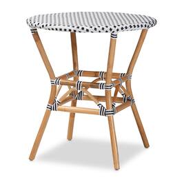 bali & pari - Tavor Classic French Weaving and Rattan Indoor and Outdoor Bistro Table - Black/White/Brown