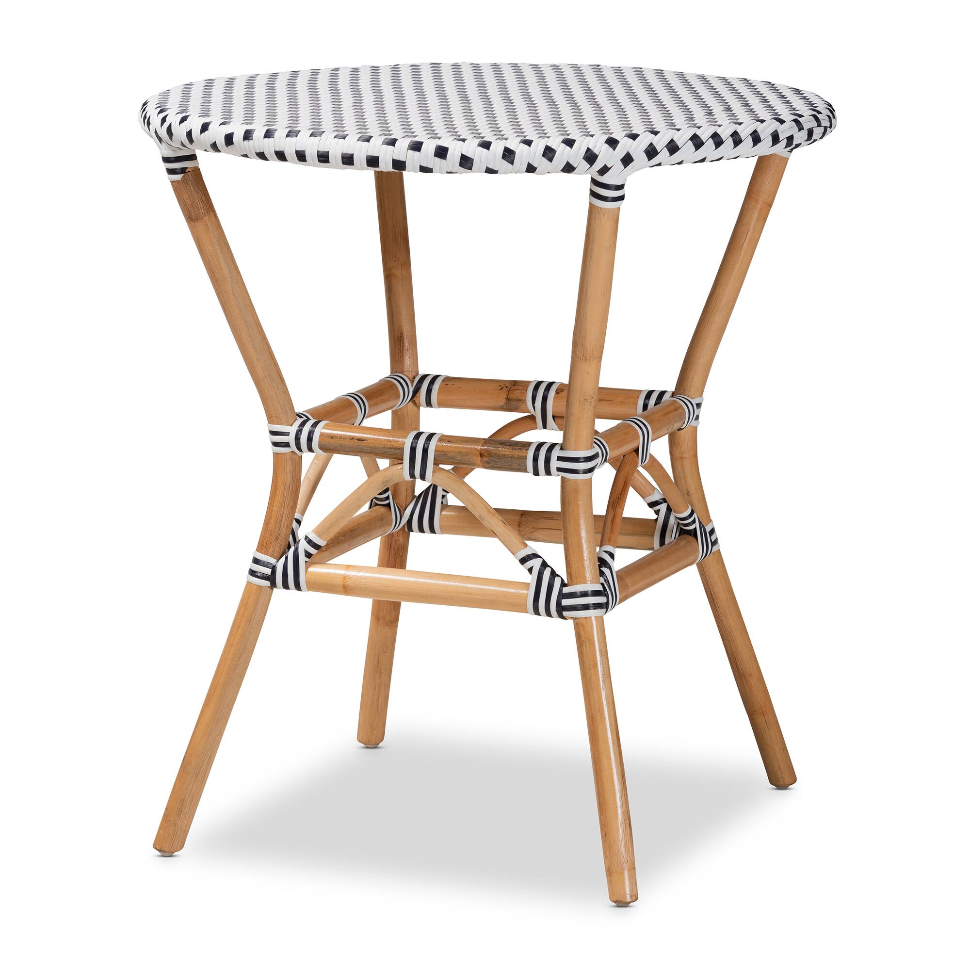 Front. bali & pari - Tavor Classic French Weaving and Rattan Indoor and Outdoor Bistro Table - Black/White/Brown.