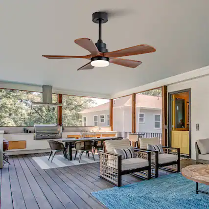 Front. LUCKY ONE - 42" Outdoor Ceiling Fan with Light Remote 5 Wood Blades DC Motor - Antique Black.