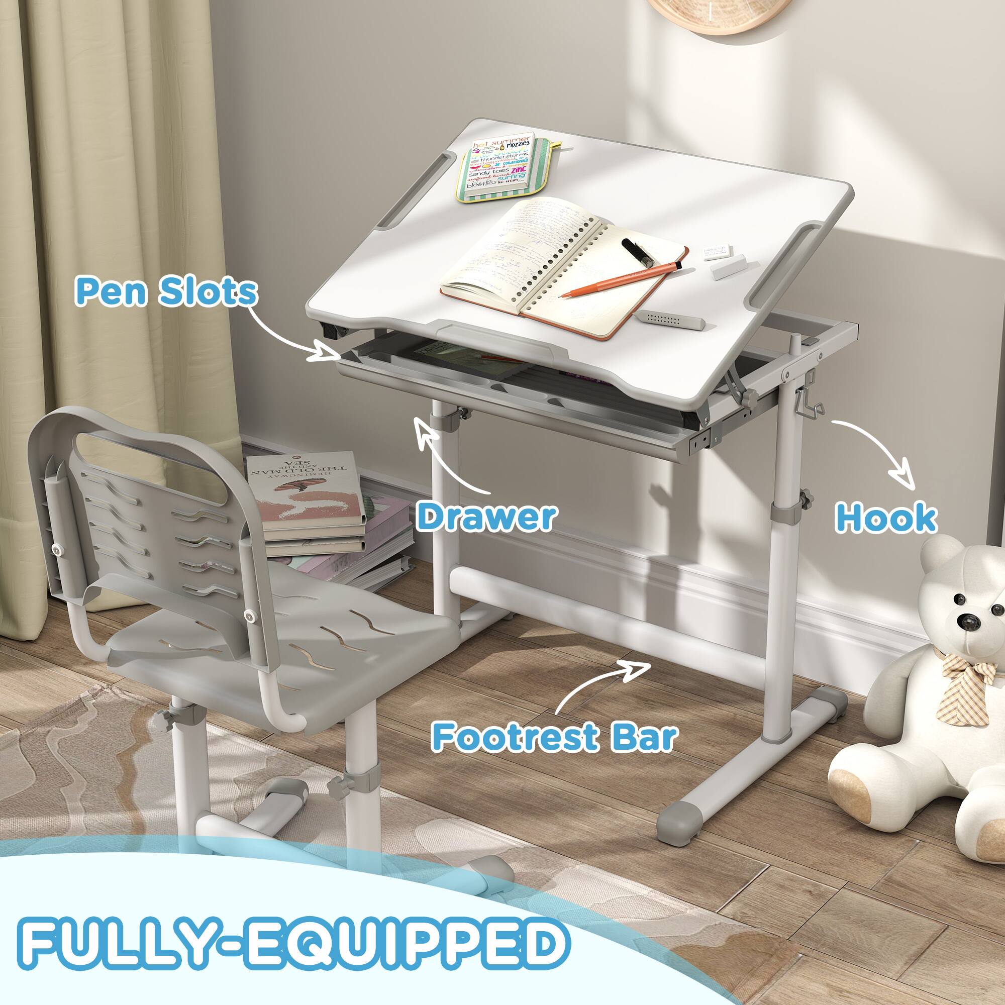 - Pen Slots
- Drawer
- Hook
- Footrest Bar
- FULLY-EQUIPPED